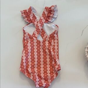 Floral Red Kids Swim One Piece